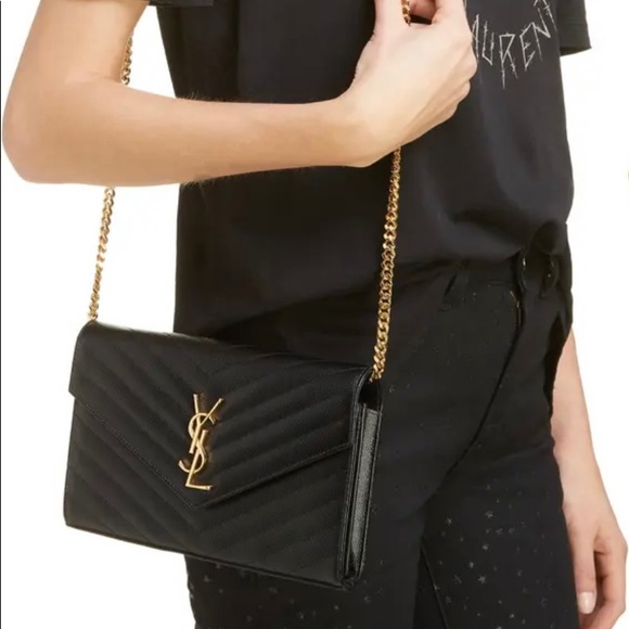 Saint Laurent Large Monogram Quilted Leather Wallet on a Chain - Picture 2 of 4